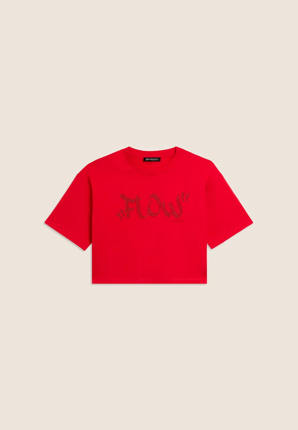 Freddy Flow Cropped T-Shirt Nero Baumwolle mit Nieten