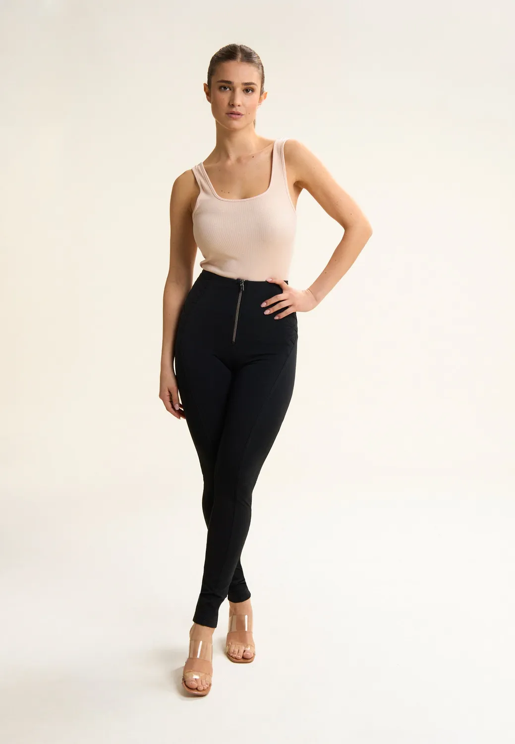 Freddy WR.UP Jersey High-Waist Hose Damen schwarz Zierdekor