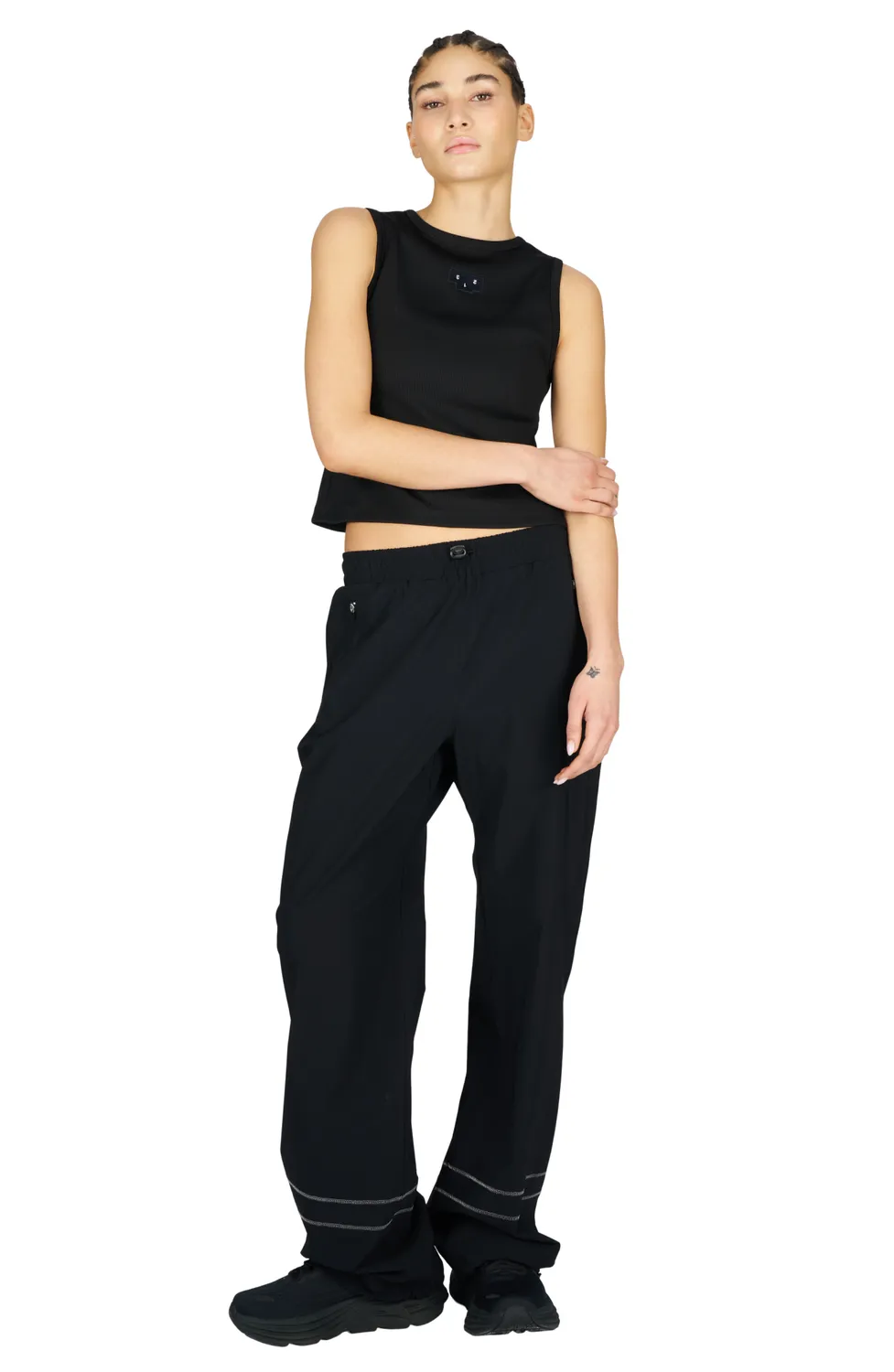 UNNA Rib Tank Lauftop Schwarz gerippt