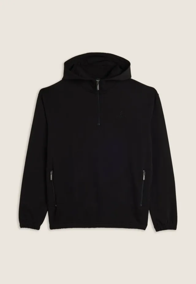 Freddy Half-Zip Hoodie Baumwolle Schwarz mit Kapuze