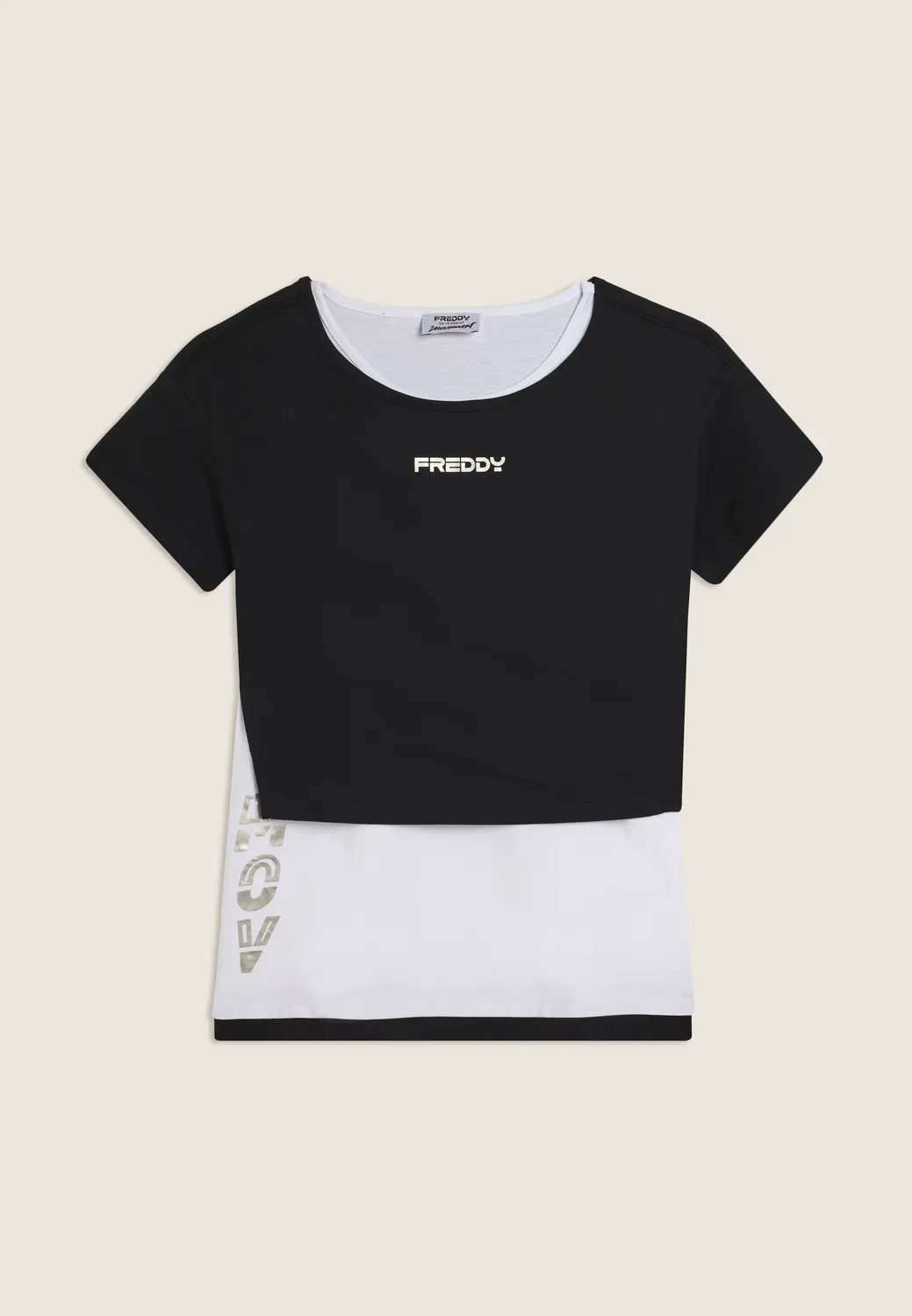 Freddy Set Cropped Shirt Top schwarz-weiß Perlprint