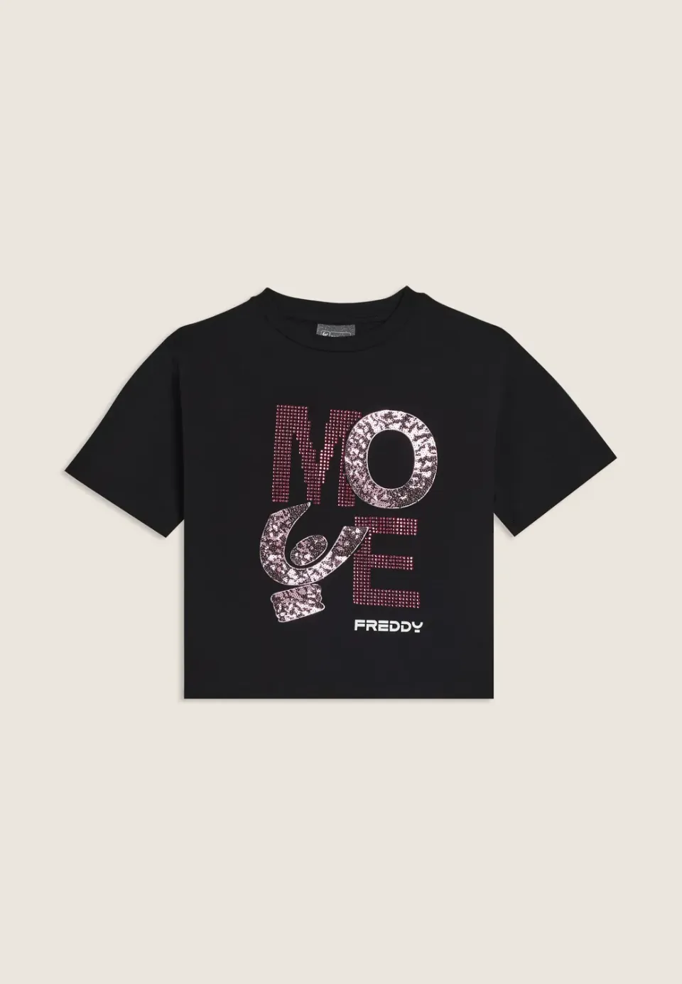 Freddy Junior Cropped T-Shirt MOVE Nero Strass Pailletten