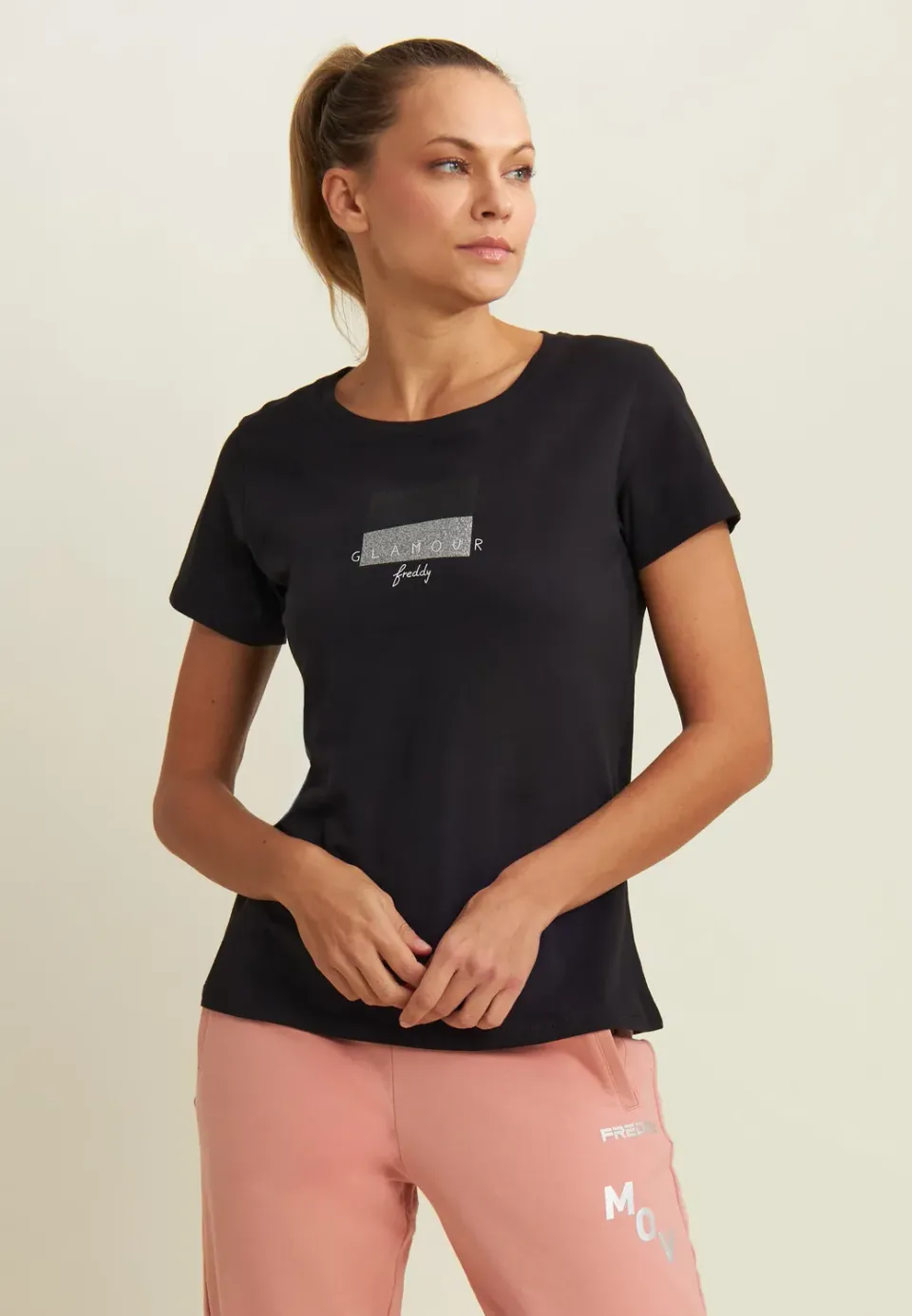Freddy Glamour T-Shirt Glitzer schwarz Supima-Jersey