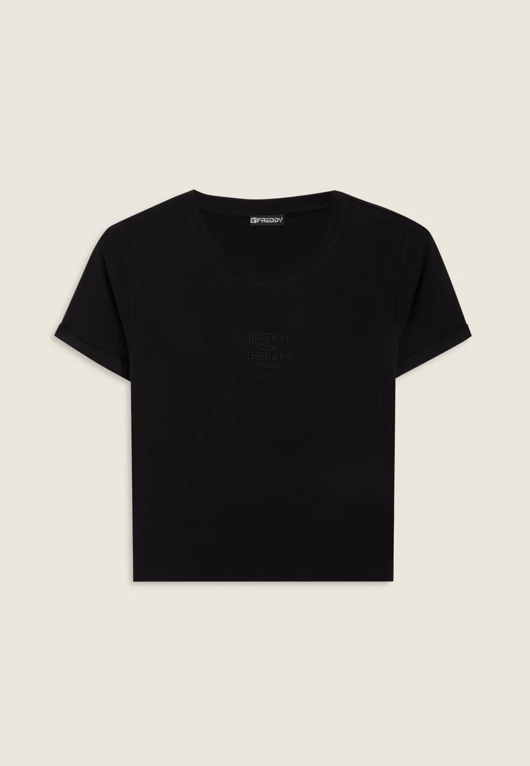 Freddy T-Shirt Damen Slim Schwarz Stickerei Baumwolle