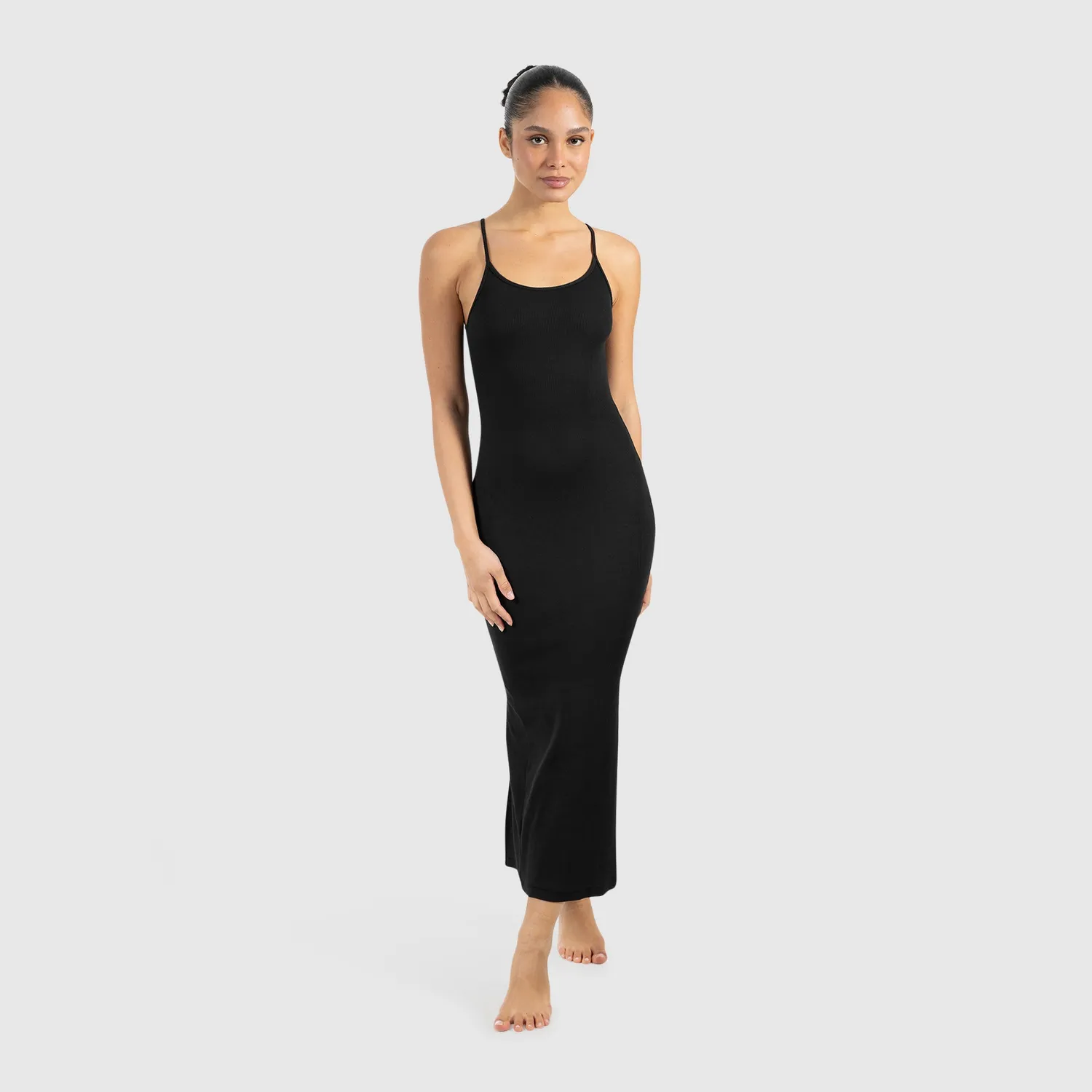 Smilodox Lunara Aveline Maxikleid Schwarz Rippstrick