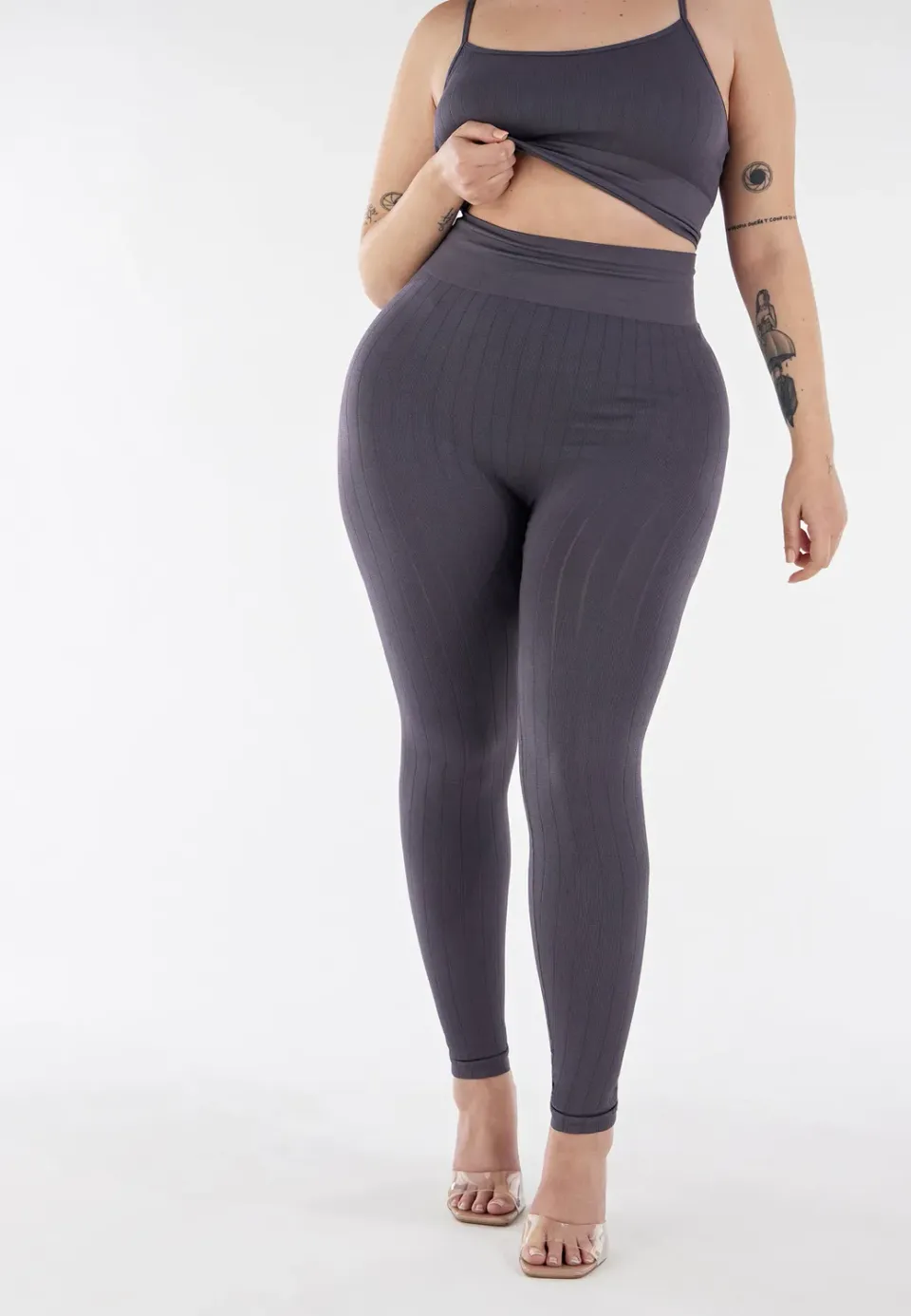 Freddy Slim Fit Leggings Blackened Pearl hoher Bund blickdicht