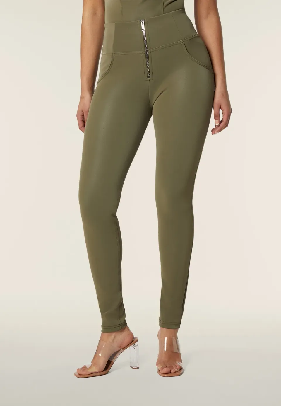 Freddy WR.UP High Waist Kunstleder Leggings Nero glänzend