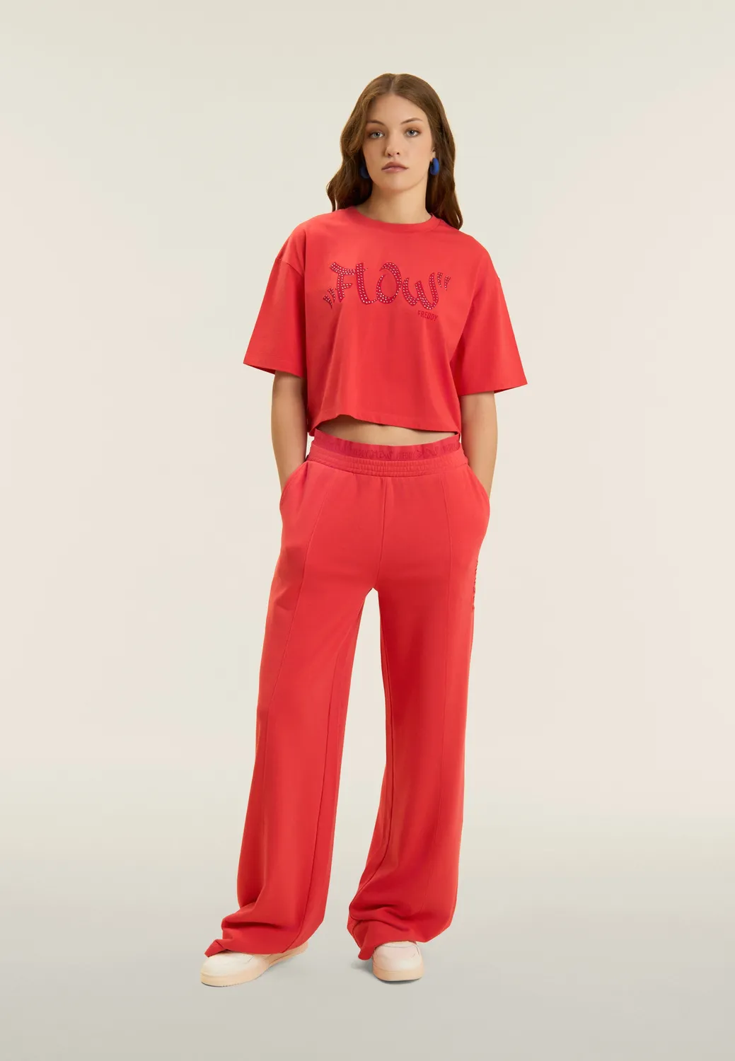 Freddy Flow Cropped T-Shirt Nero Baumwolle mit Nieten