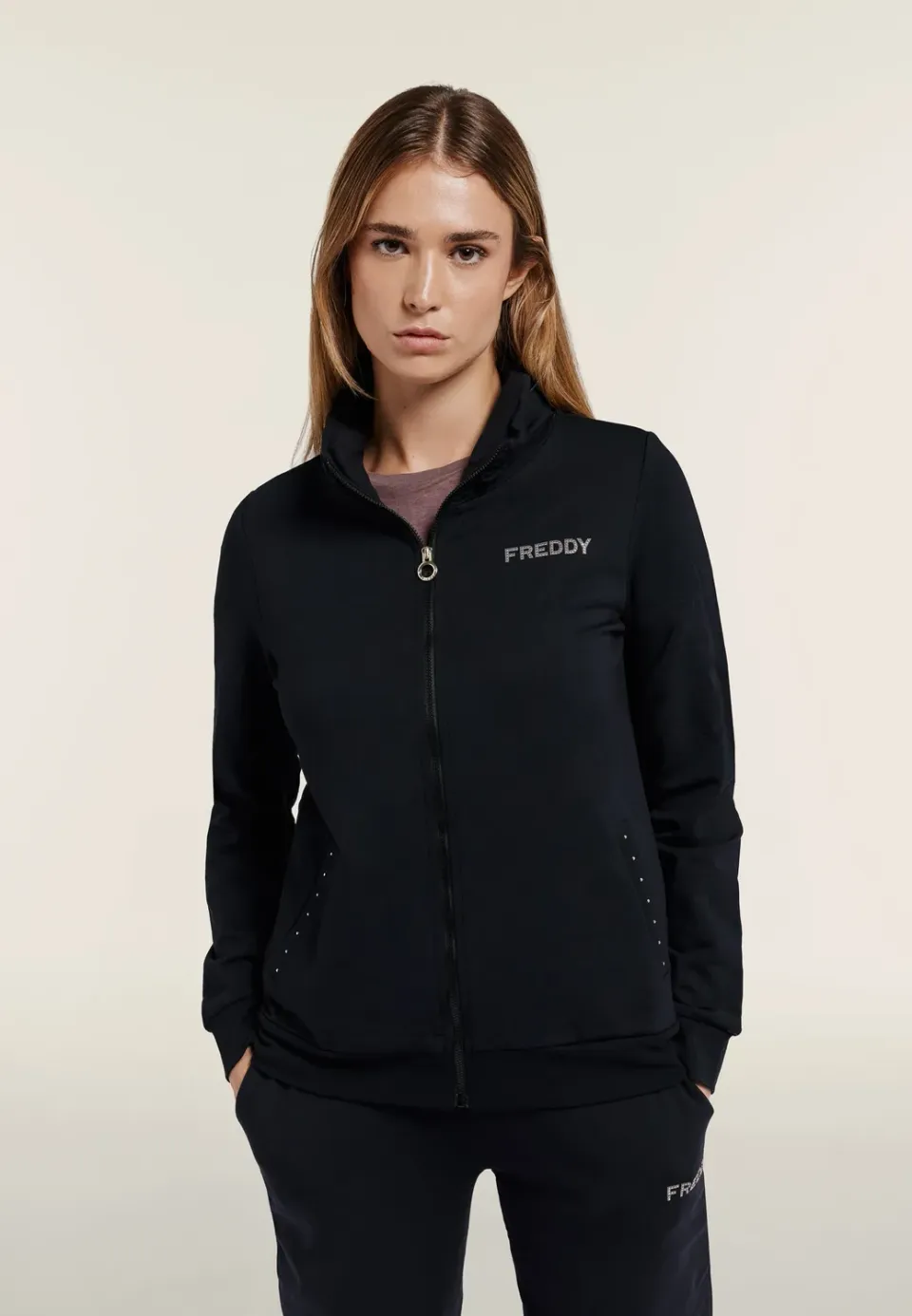 Freddy Sweatjacke Damen Regular Stehkragen Falcon Brown