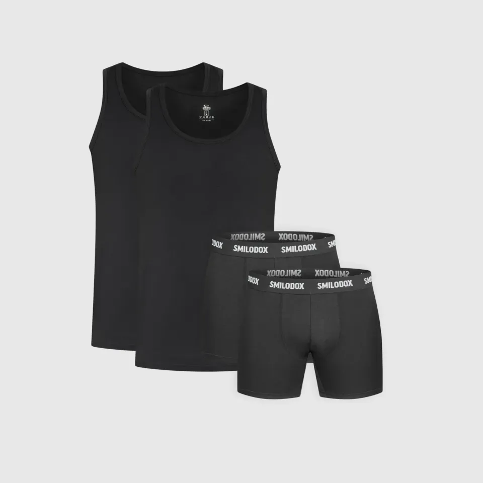 Smilodox Modal Boxershorts Unterhemd Herren 2er Schwarz