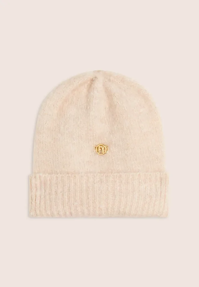 Freddy Bouclé Beanie Damen Sand Einheitsgröße Goldlogo