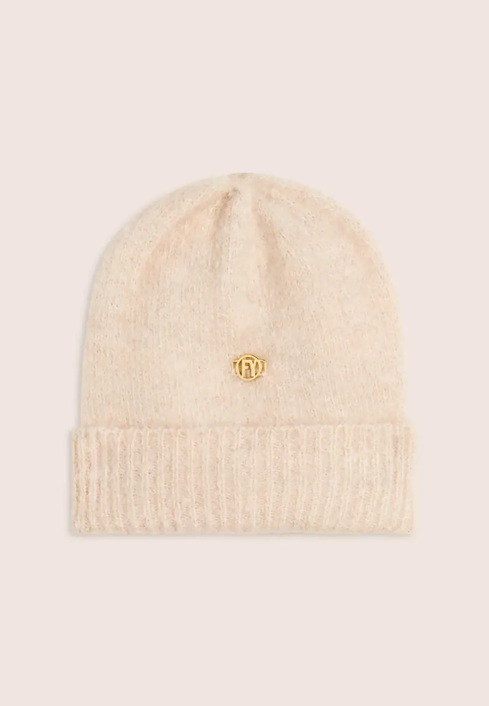 Freddy Bouclé Beanie Damen Sand Einheitsgröße Goldlogo