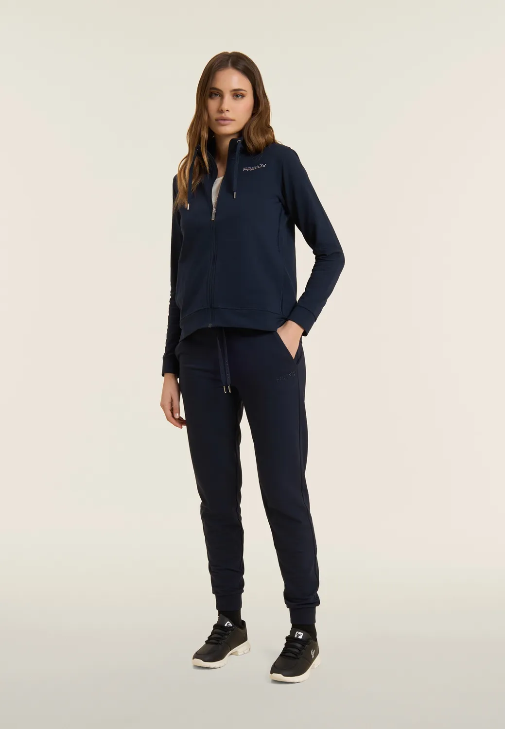 Freddy Comfort Fit Sweatjacke Schwarz Stehkragen Zip