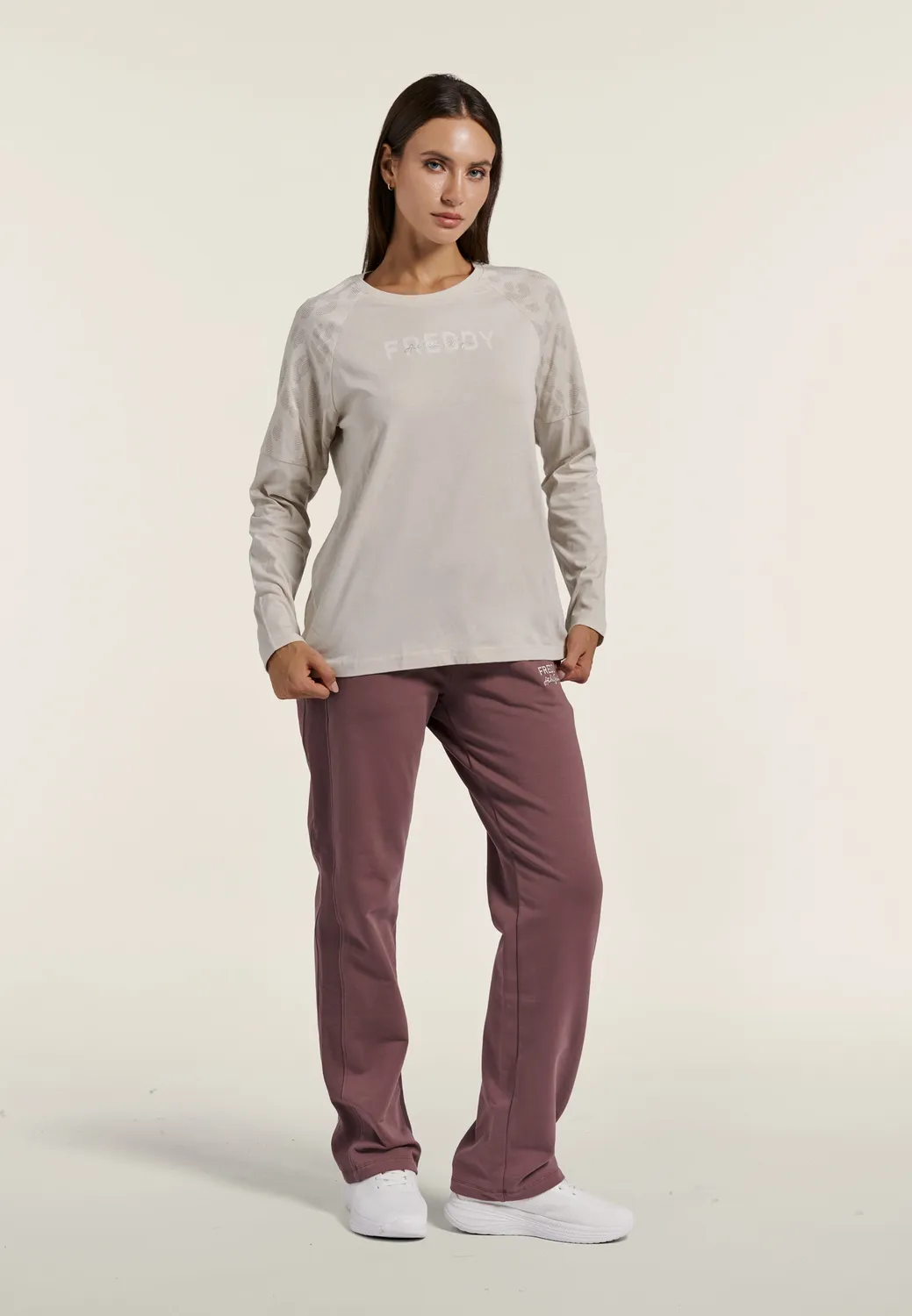 Freddy Langarmshirt Baumwolle Leo-Print Bordeaux