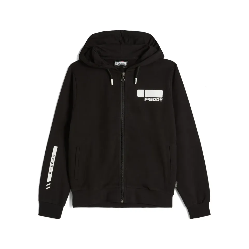 Freddy Full-Zip Hoodie Kinder Baumwolle Schwarz mit Kapuze
