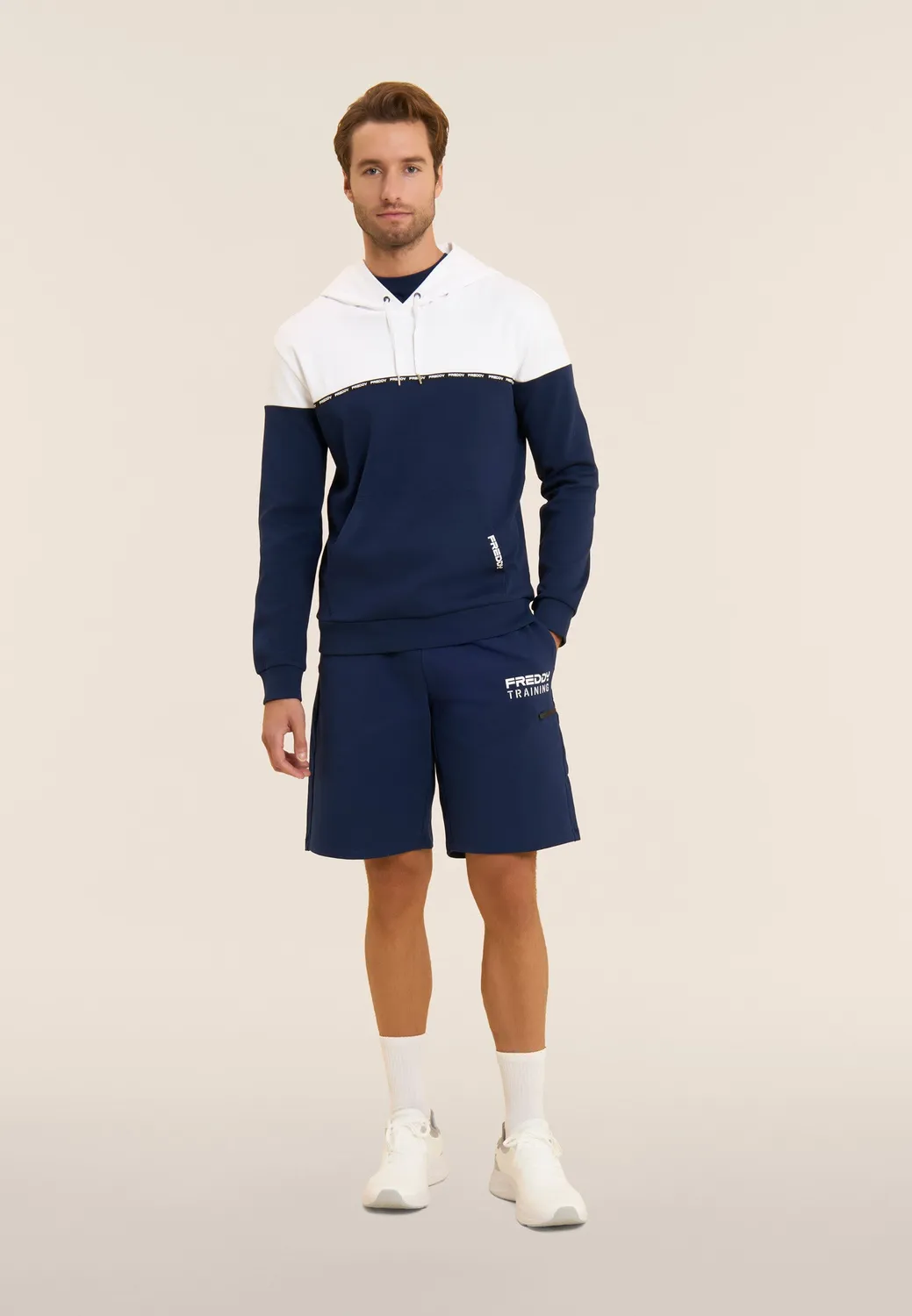 Freddy Colour Block Hoodie Pageant Blue-Bianco Kapuze Baumwolle