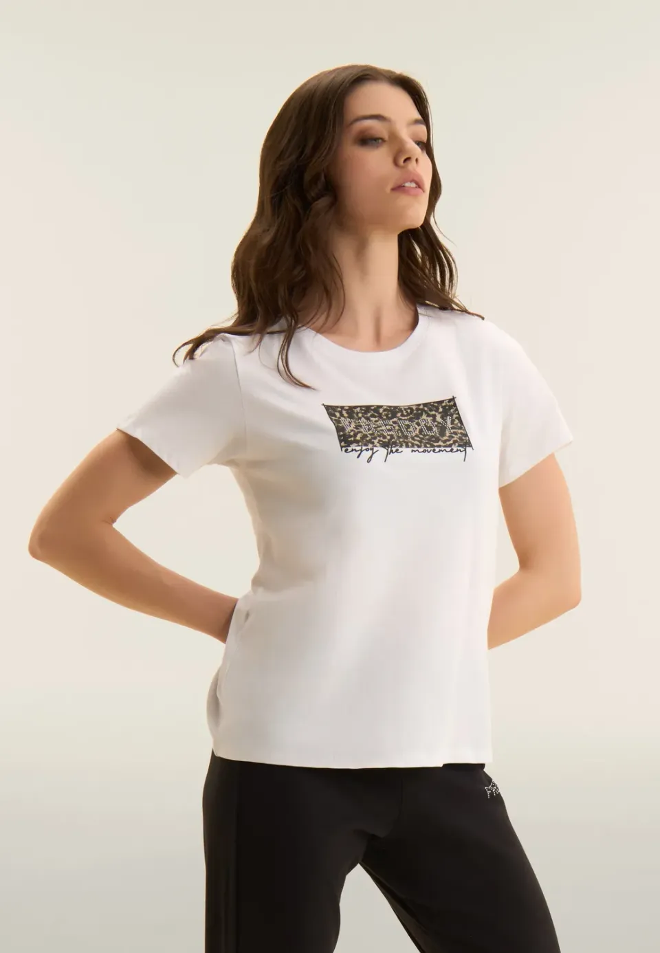 Freddy Leo Print T-Shirt Weiß mit Nieten-Logo