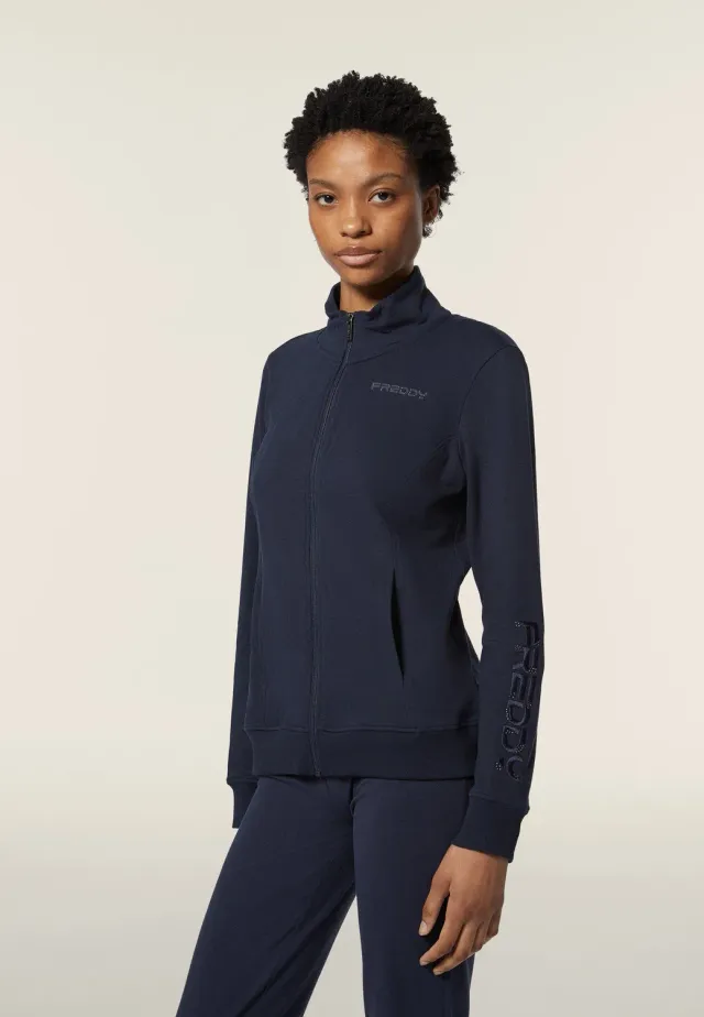 Freddy Sweatjacke Damen Regular Fit schwarz Sticklogo