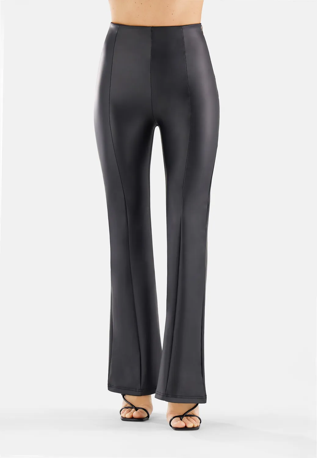 Freddy WR.UP Bell Bottom Kunstlederhose Schwarz High-Waist
