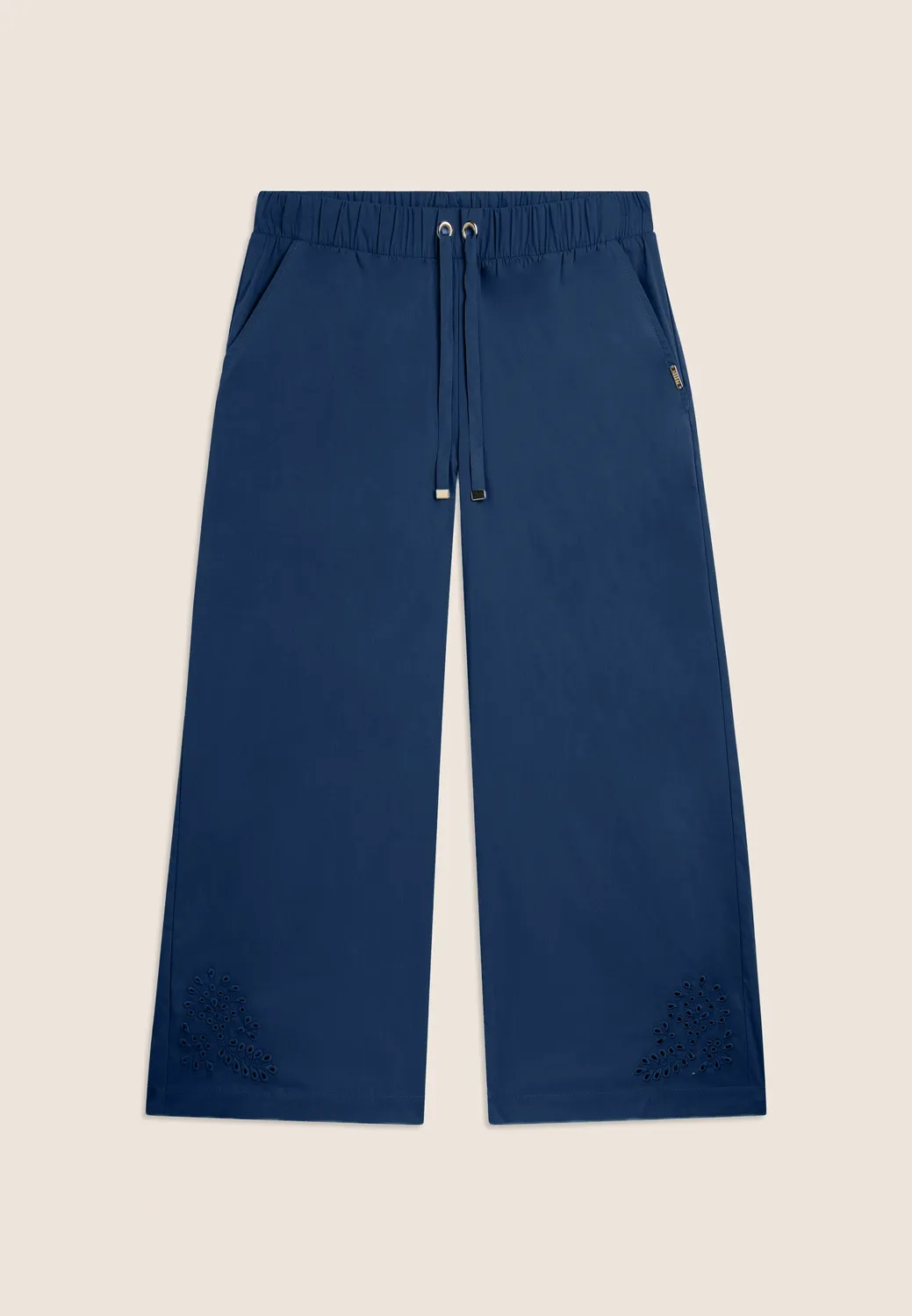 Freddy Damen Cropped Hose Wide-Leg Stickerei dunkelblau