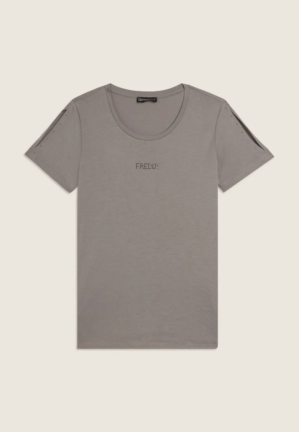 Freddy Damen T-Shirt Kurzarm Cut-Out Strass Modal