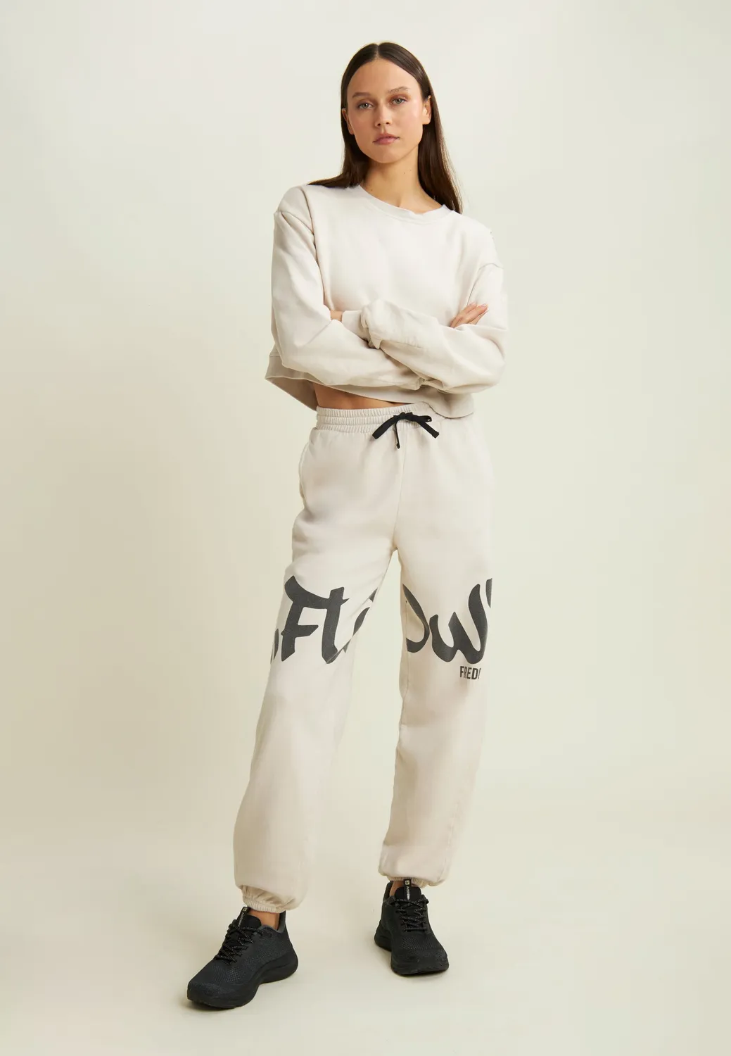 Freddy Flow Cropped Sweatshirt Grau Oversize bedruckt