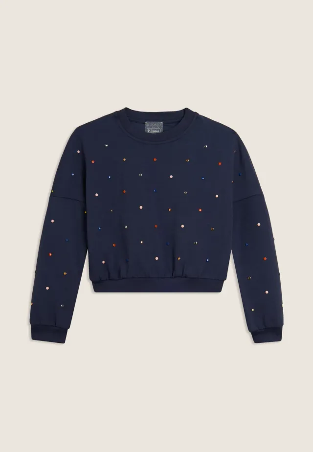 Freddy Junior Cropped Sweatshirt mit Strass Blau