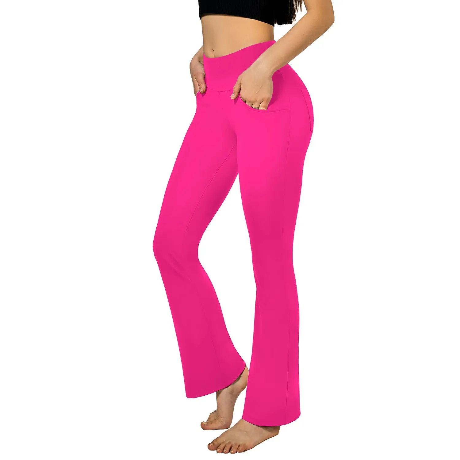 SINOPHANT Yogahose Flared High Waist Schwarz mit Taschen