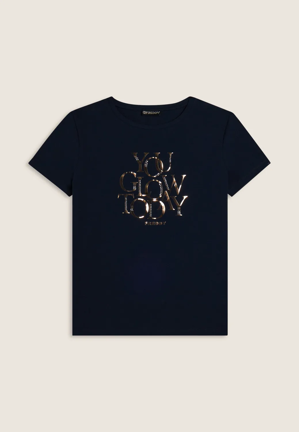 Freddy T-Shirt Damen Strass You Glow Today Nero leicht