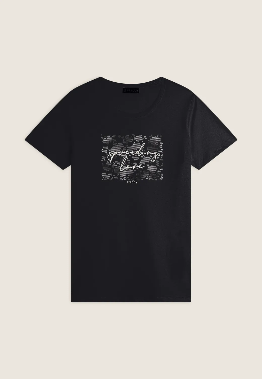 Freddy T-Shirt Damen Schwarz Strass Comfort Fit