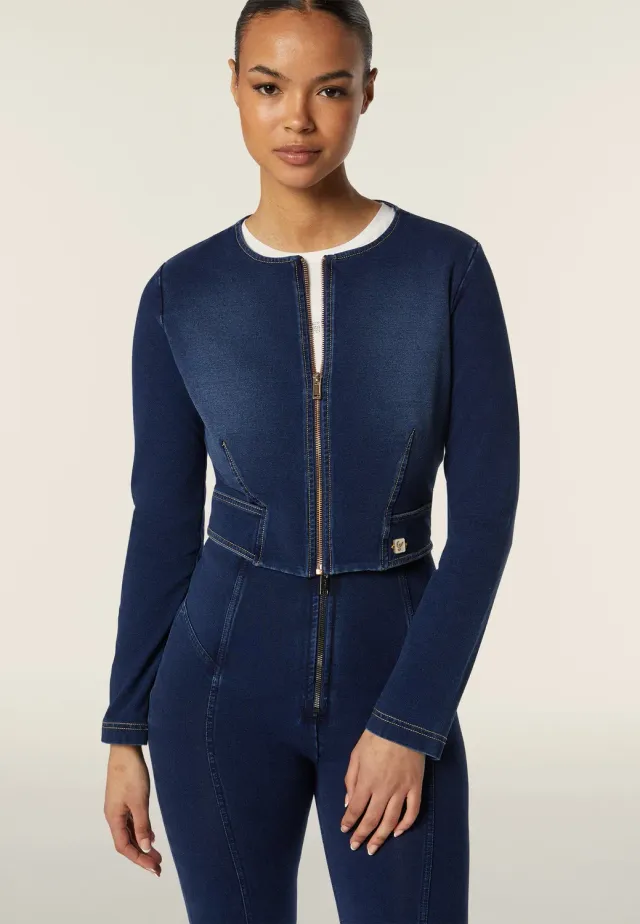 Freddy Jersey-Jacke Damen Indigo Kurz mit Zip Denim