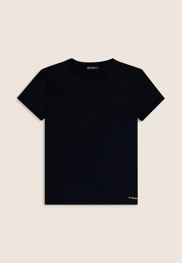 Freddy Damen T-Shirt Baumwolle-Stretch Schwarz Rundhals