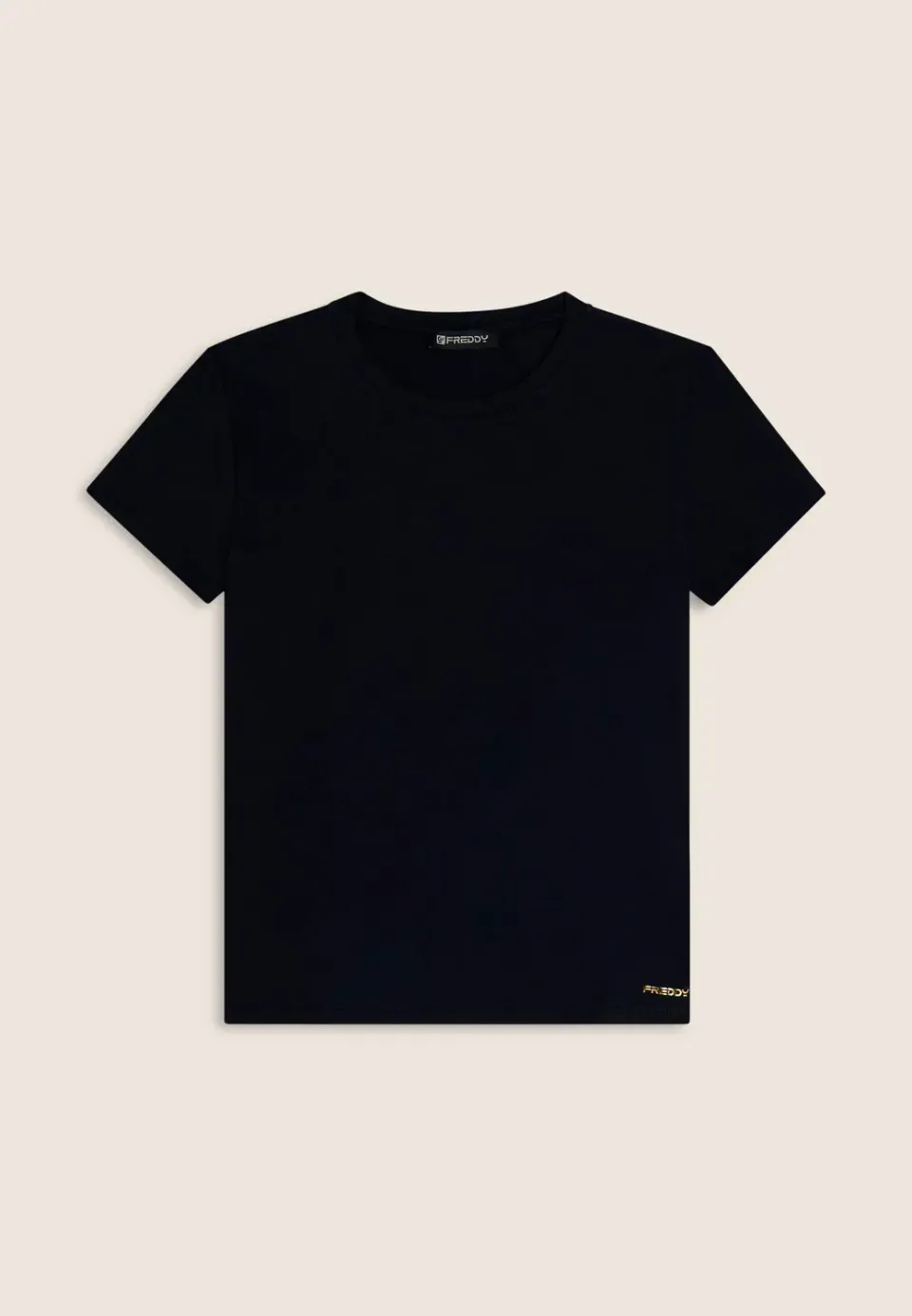 Freddy Damen T-Shirt Baumwolle-Stretch Schwarz Rundhals