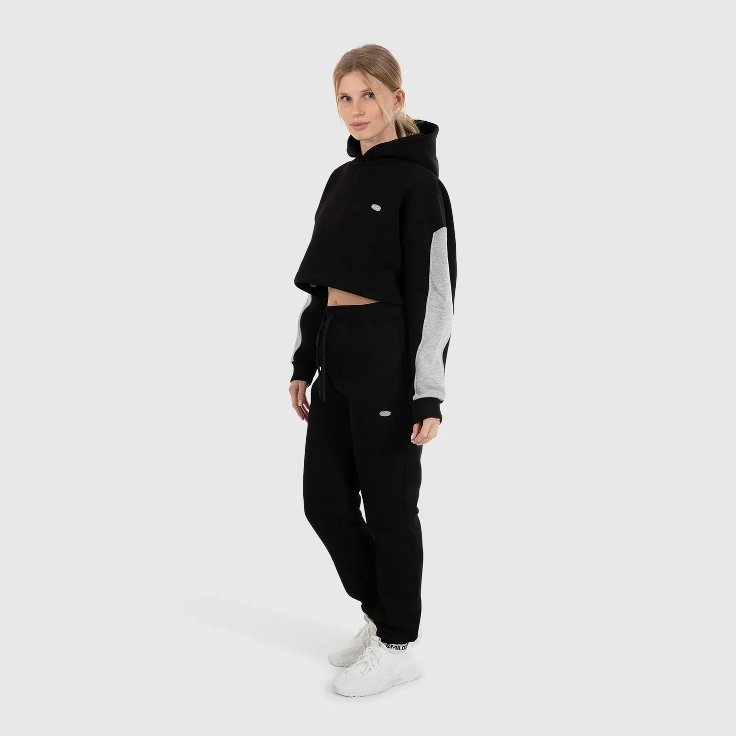Smilodox Lunara Amaya Crop-Hoodie Schwarz Oversize