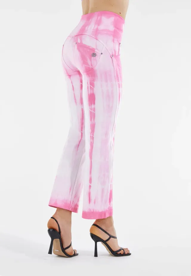 Freddy WR.UP Cropped Gabardine Hose Tie Dye White On Pink Push-up