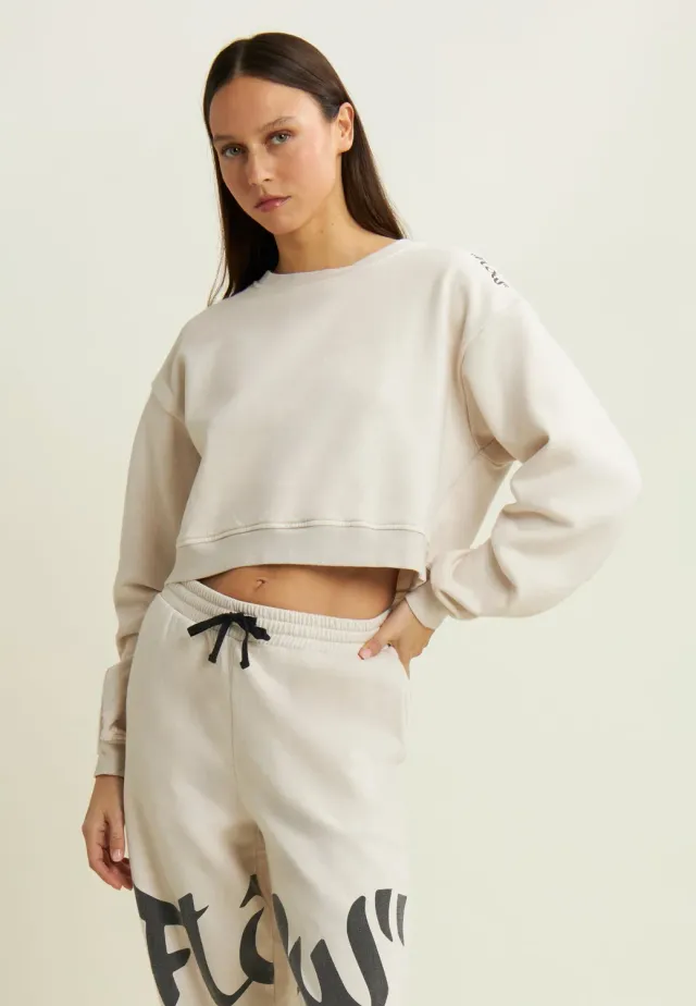 Freddy Flow Cropped Sweatshirt Grau Oversize bedruckt