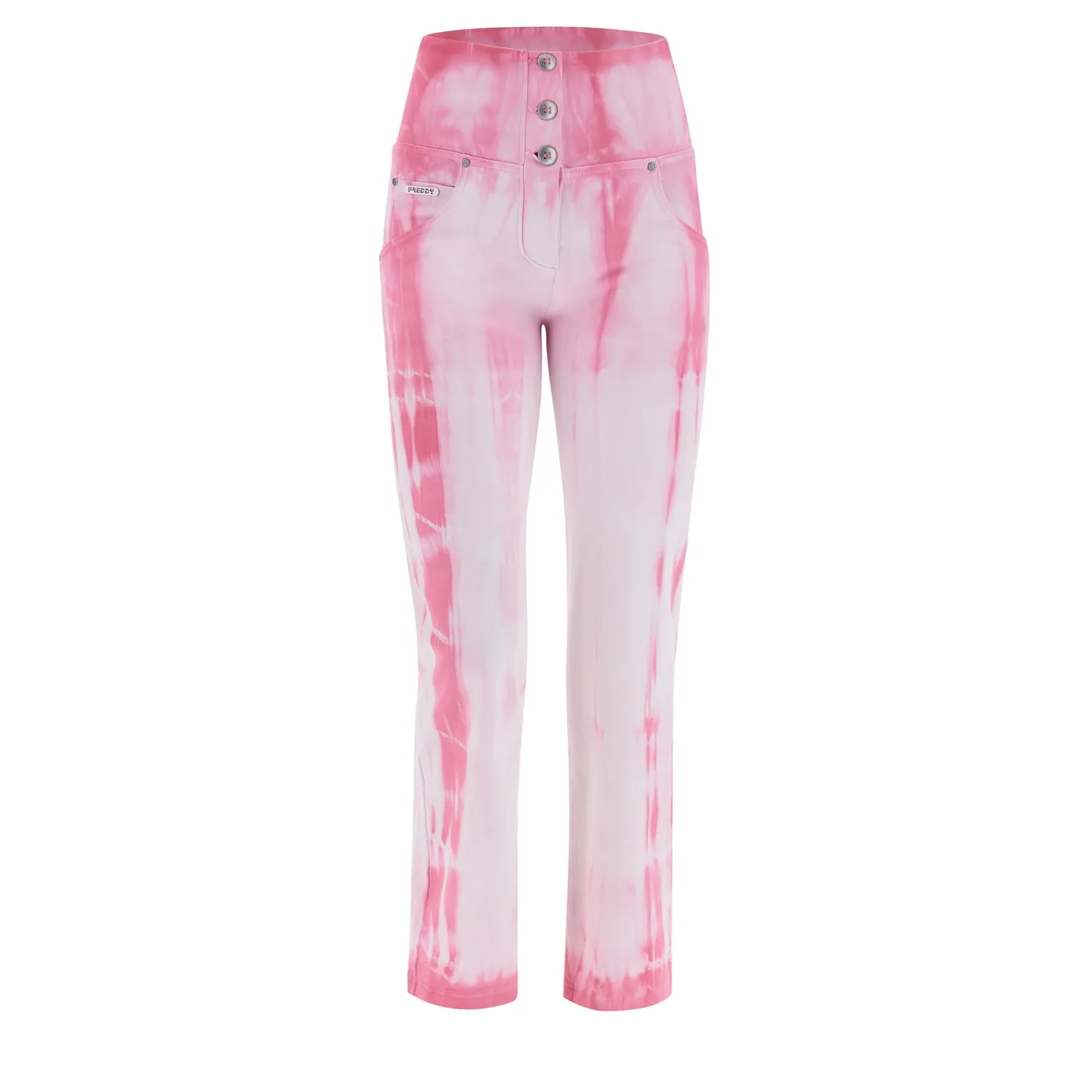 Freddy WR.UP Cropped Gabardine Hose Tie Dye White On Pink Push-up