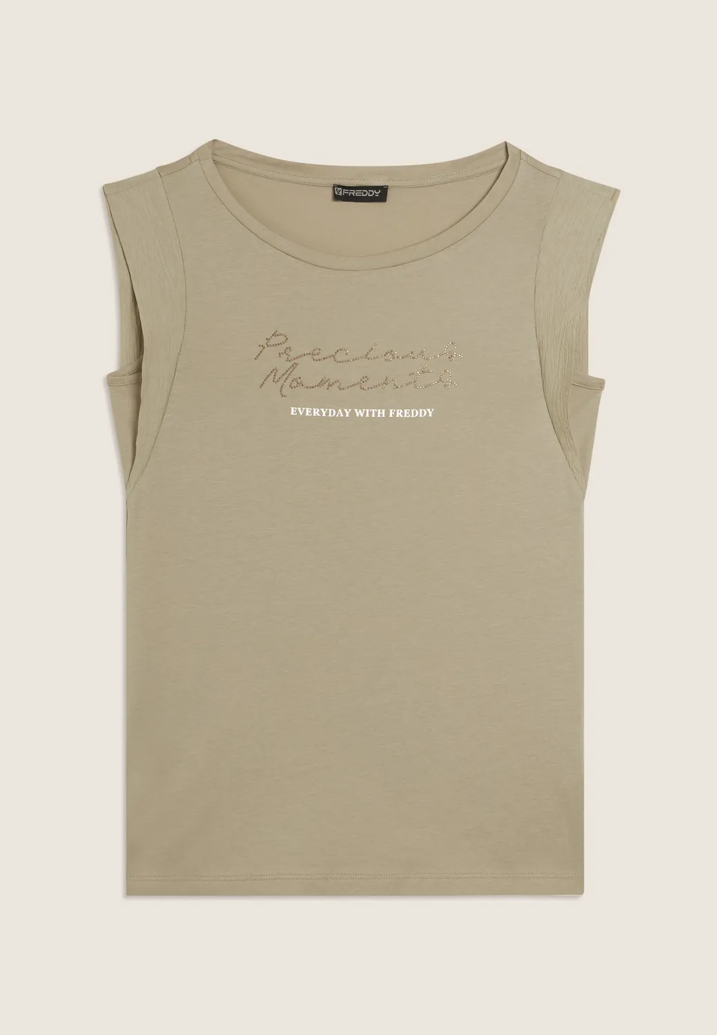 Freddy Crinkle T-Shirt regular schwarz Nieten-Schrift