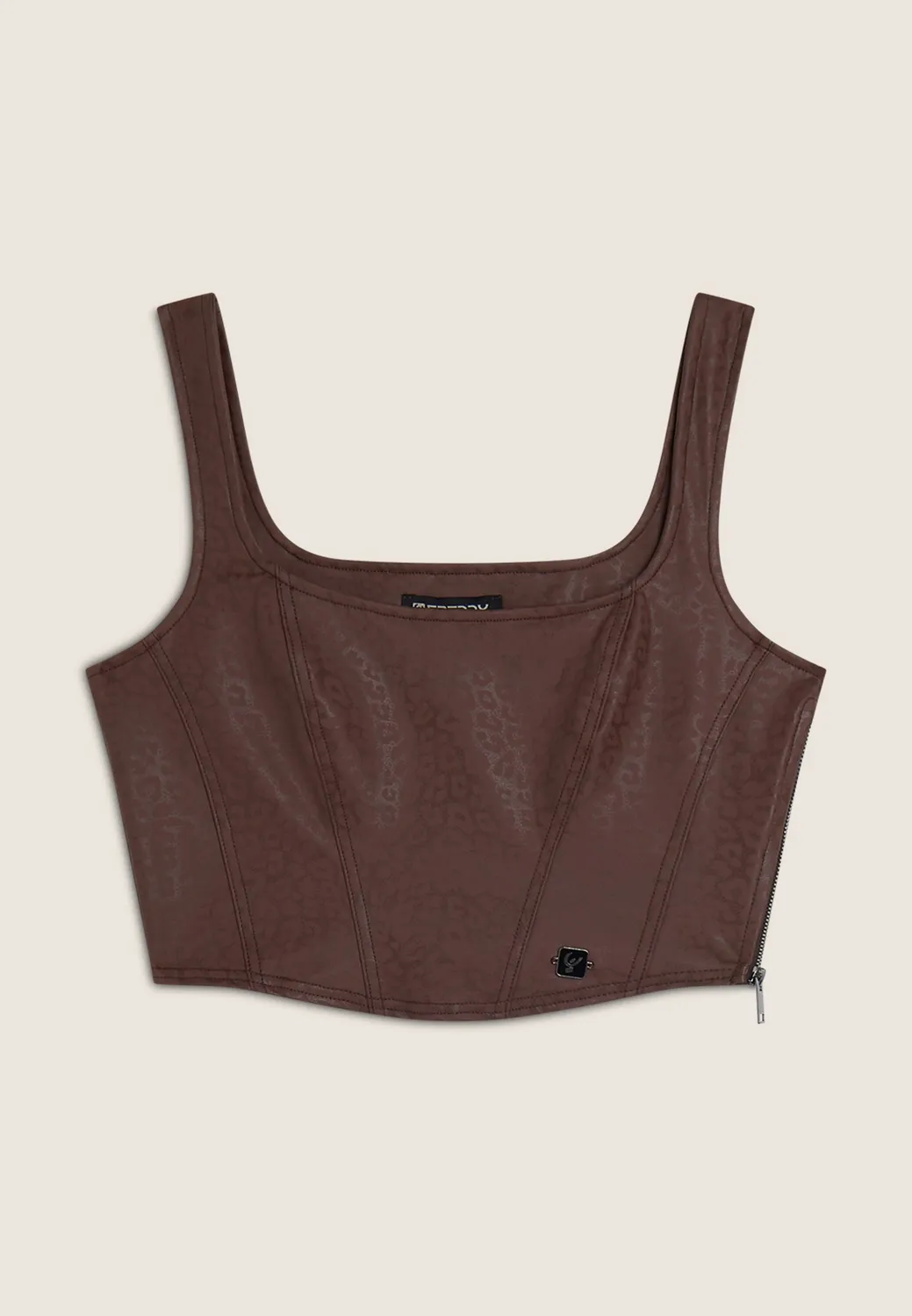 Freddy Bustier Top Animalier Brown Kunstleder kurz leo