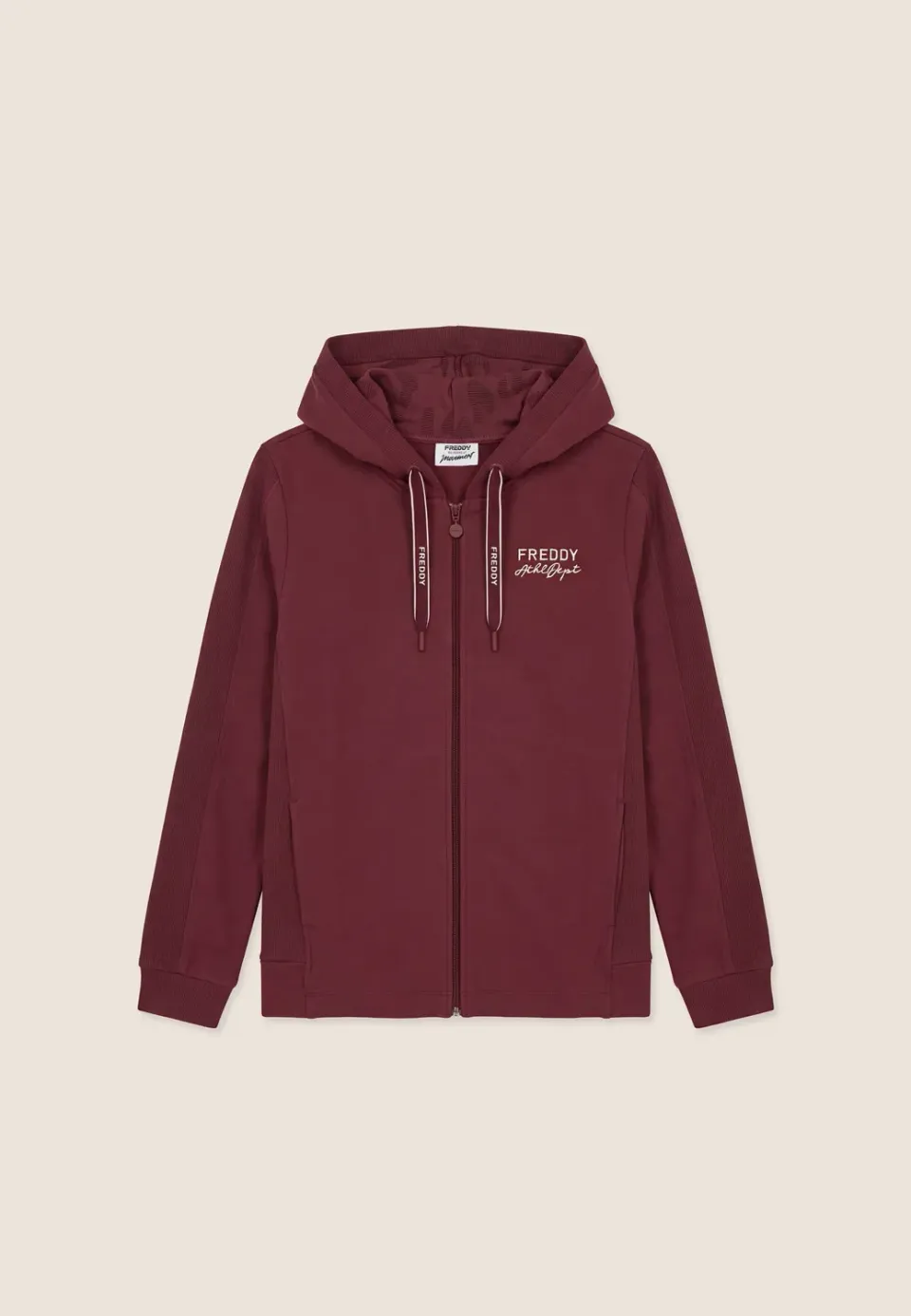 Freddy Damen Sweatjacke Zip Kapuze Schwarz Rippstrick