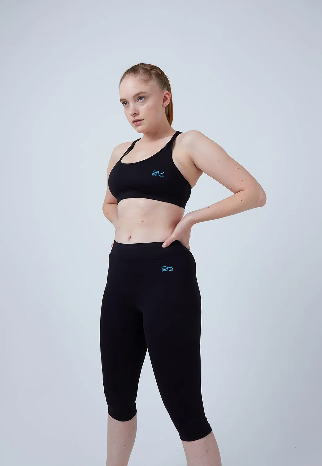 SPORTKIND 3/4 Capri Leggings Mid Waist schwarz blickdicht