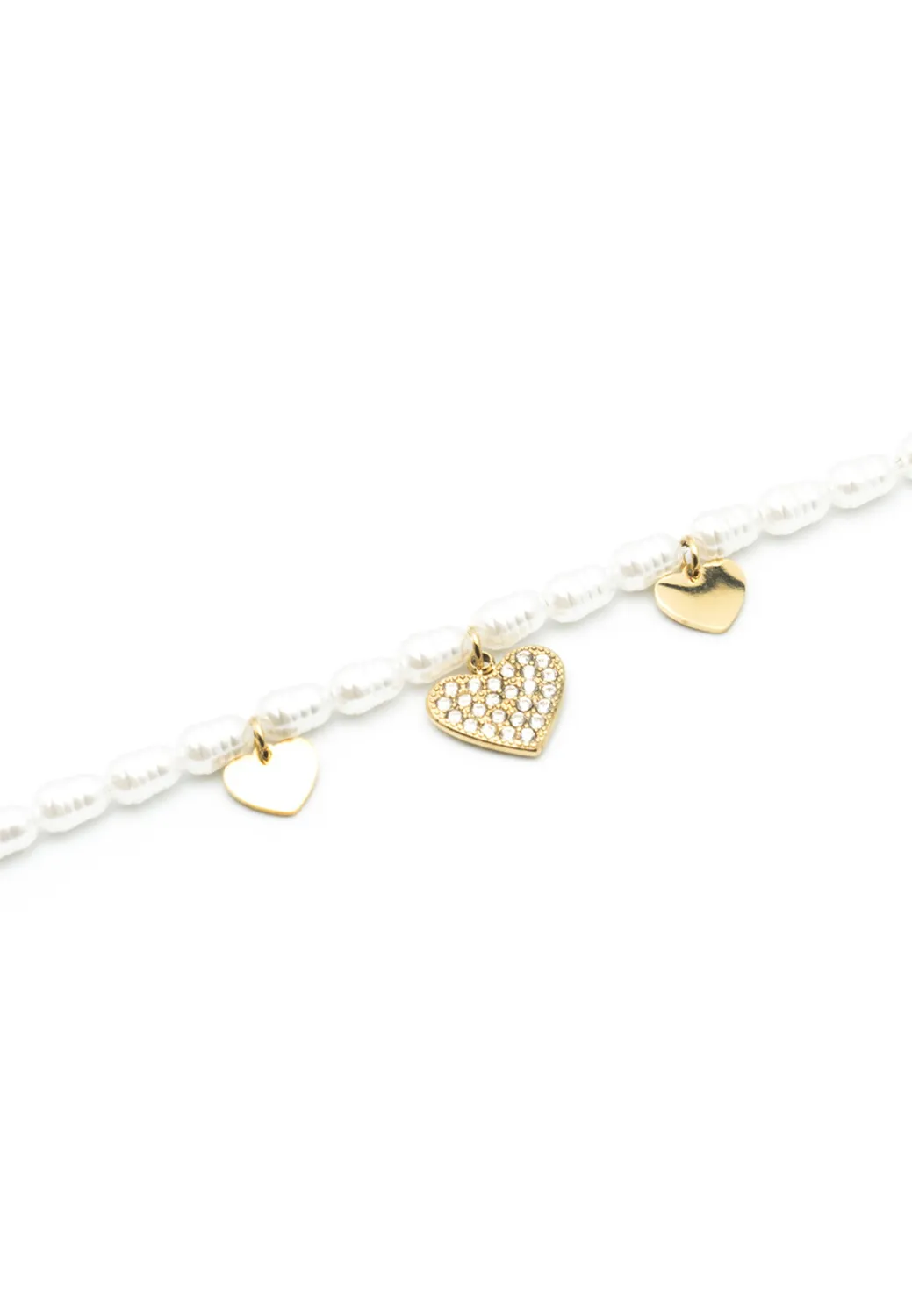 Freddy Armband Damen Weiß-Gold Herzen Perlen