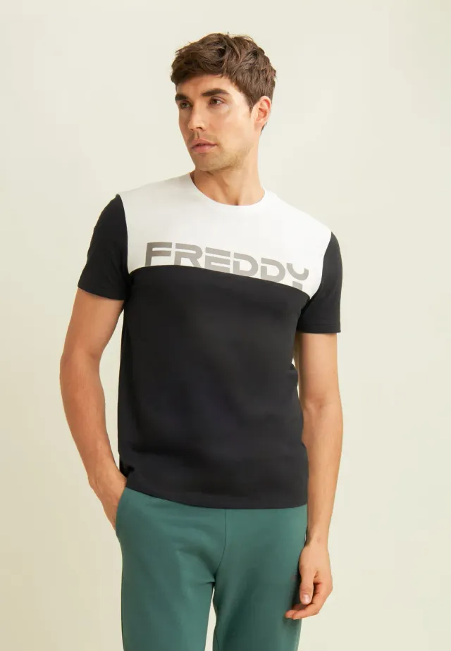 Freddy Colour Block T-Shirt Herren schwarz weiß Baumwolle