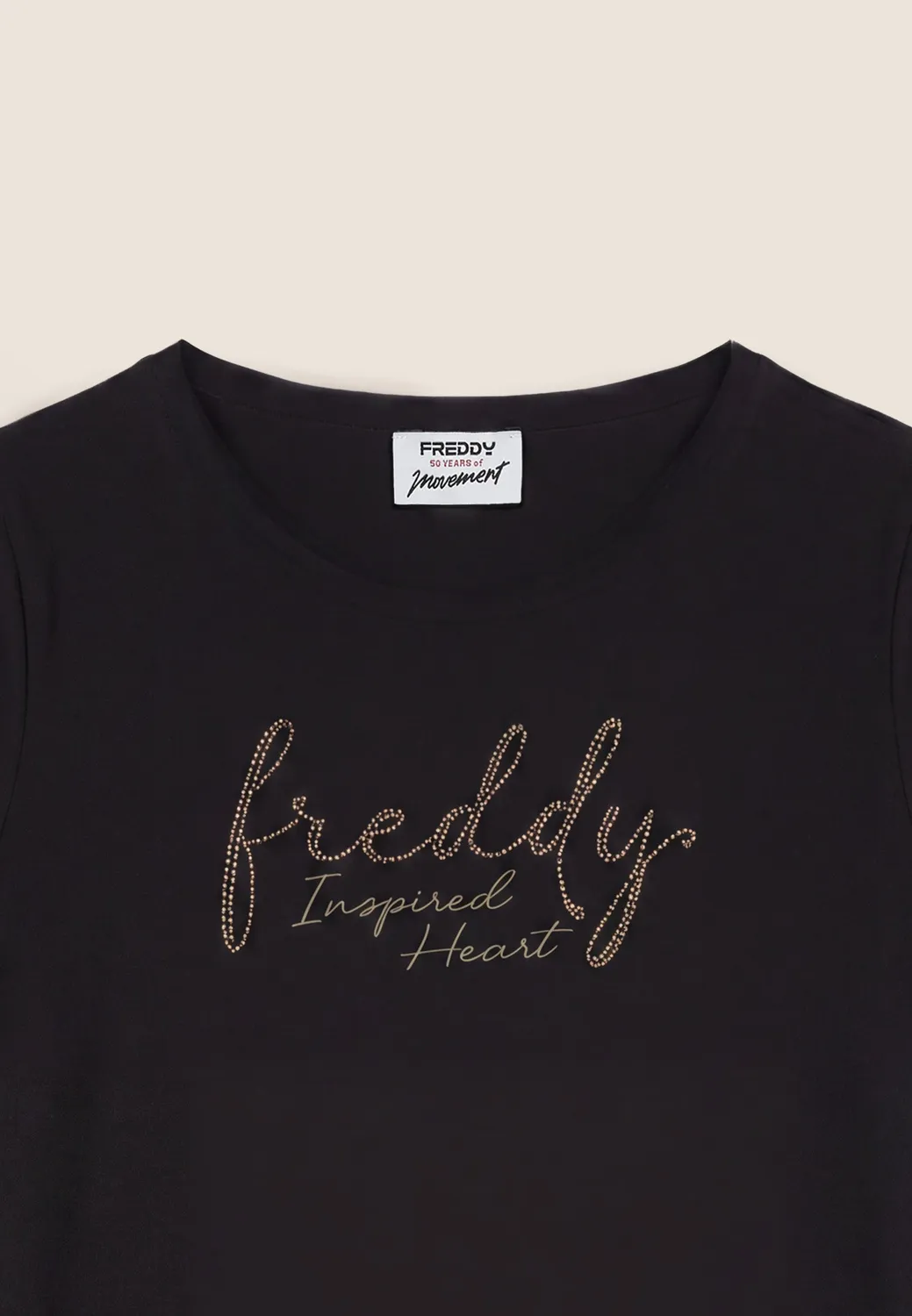 Freddy T-Shirt Damen Schwarz Gold Rundhals Modal