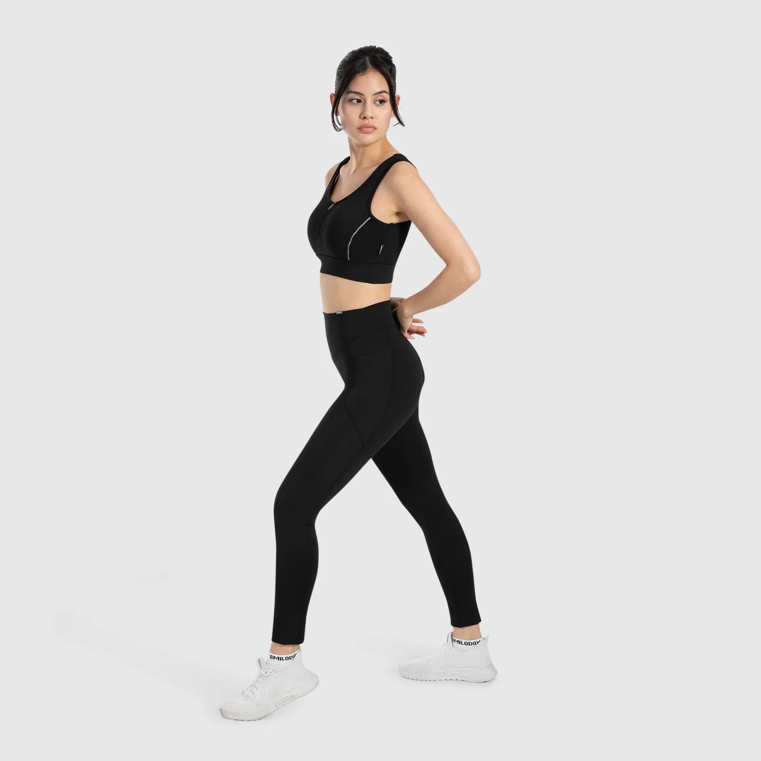 Smilodox Kathi Sport BH Damen Schwarz Frontreißverschluss