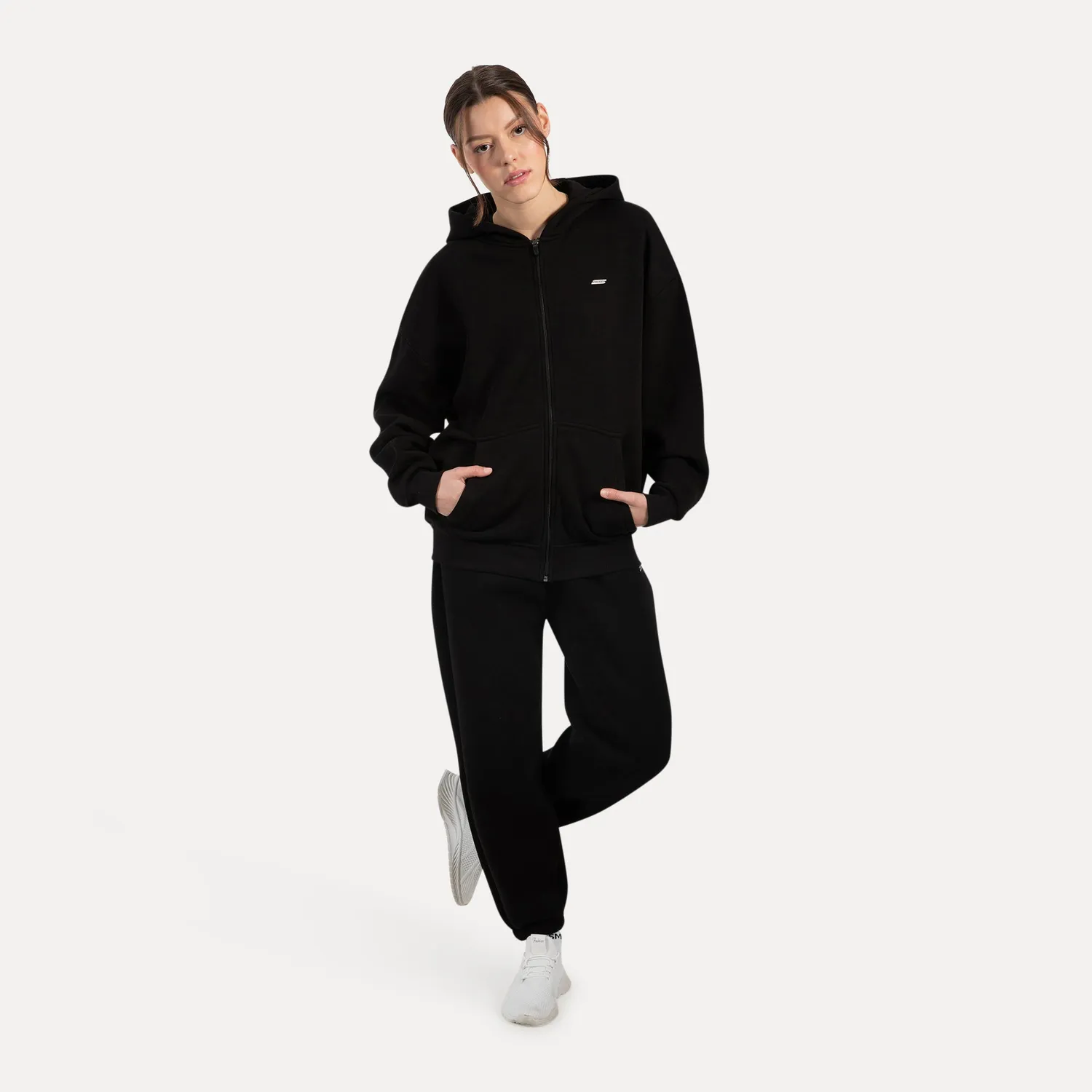 Smilodox Lyanna Zip Hoodie Damen Schwarz Baumwollmix