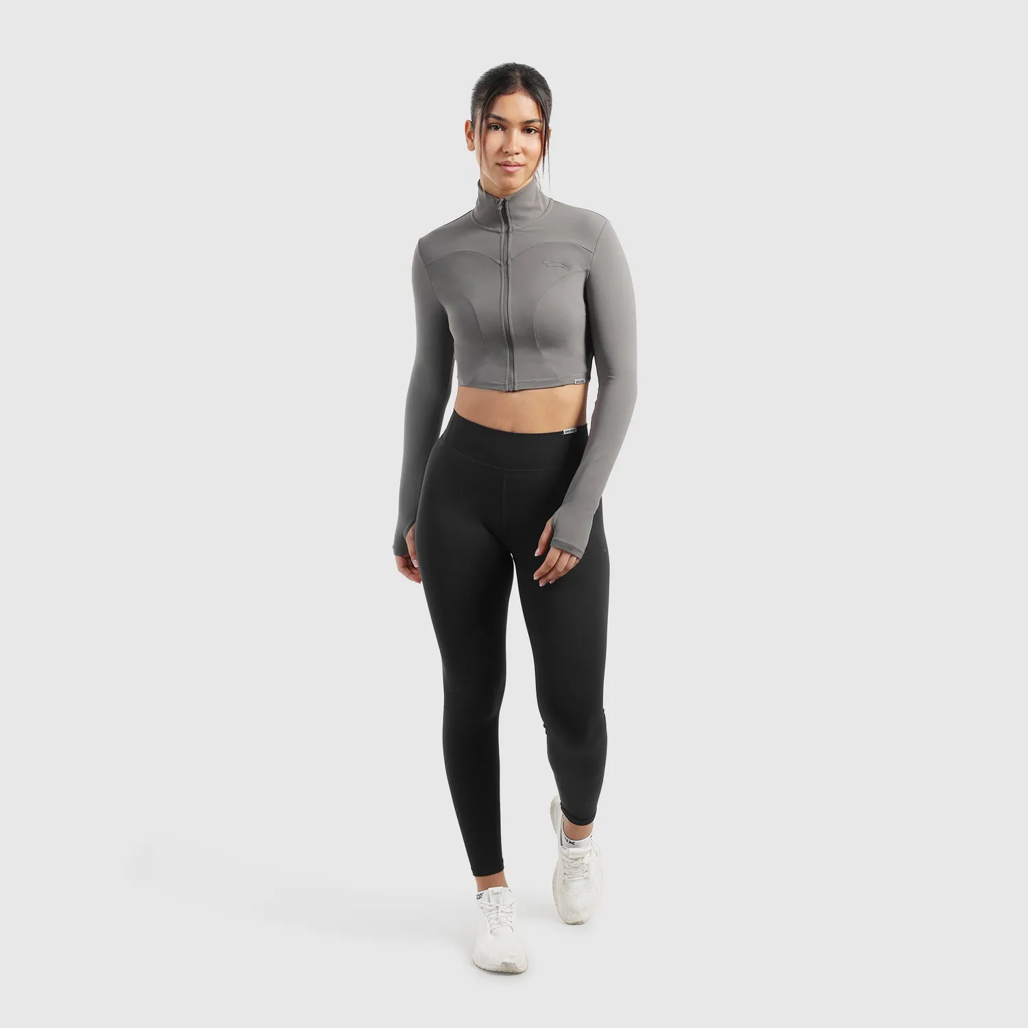 Smilodox Brianna Crop Jacke Schwarz mit Stehkragen