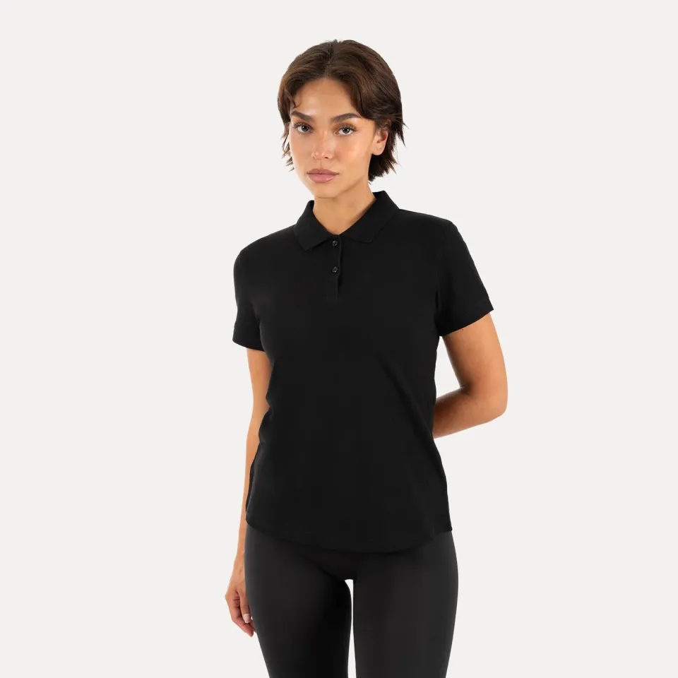Smilodox Lunara Soreya Basic Poloshirt Schwarz Baumwolle