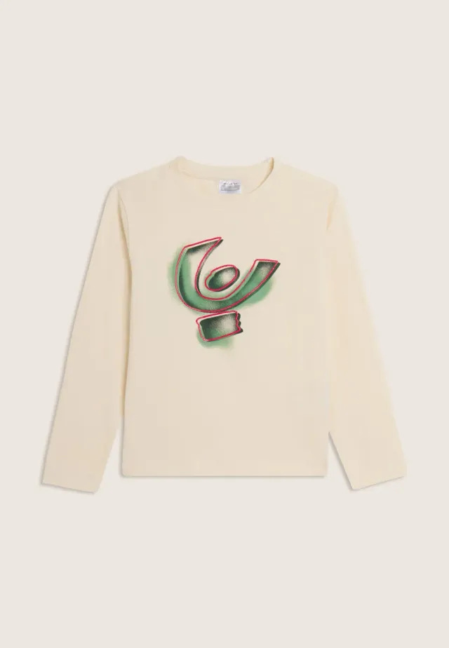 Freddy Junior Langarmshirt Milk White Spray-Logo Baumwolle