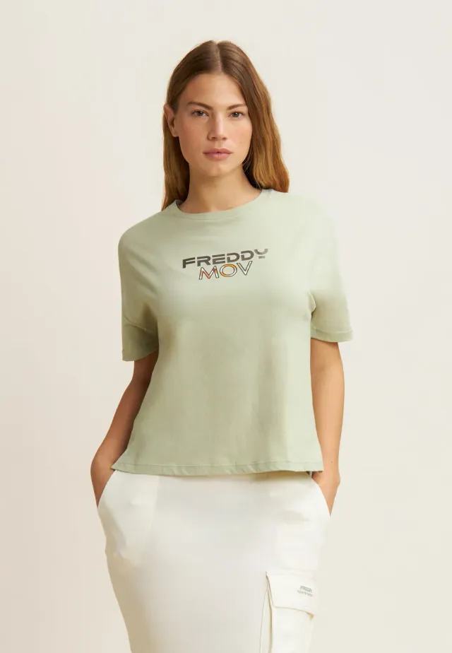 Freddy Cropped T-Shirt Fusion Coral mit Schlitzen